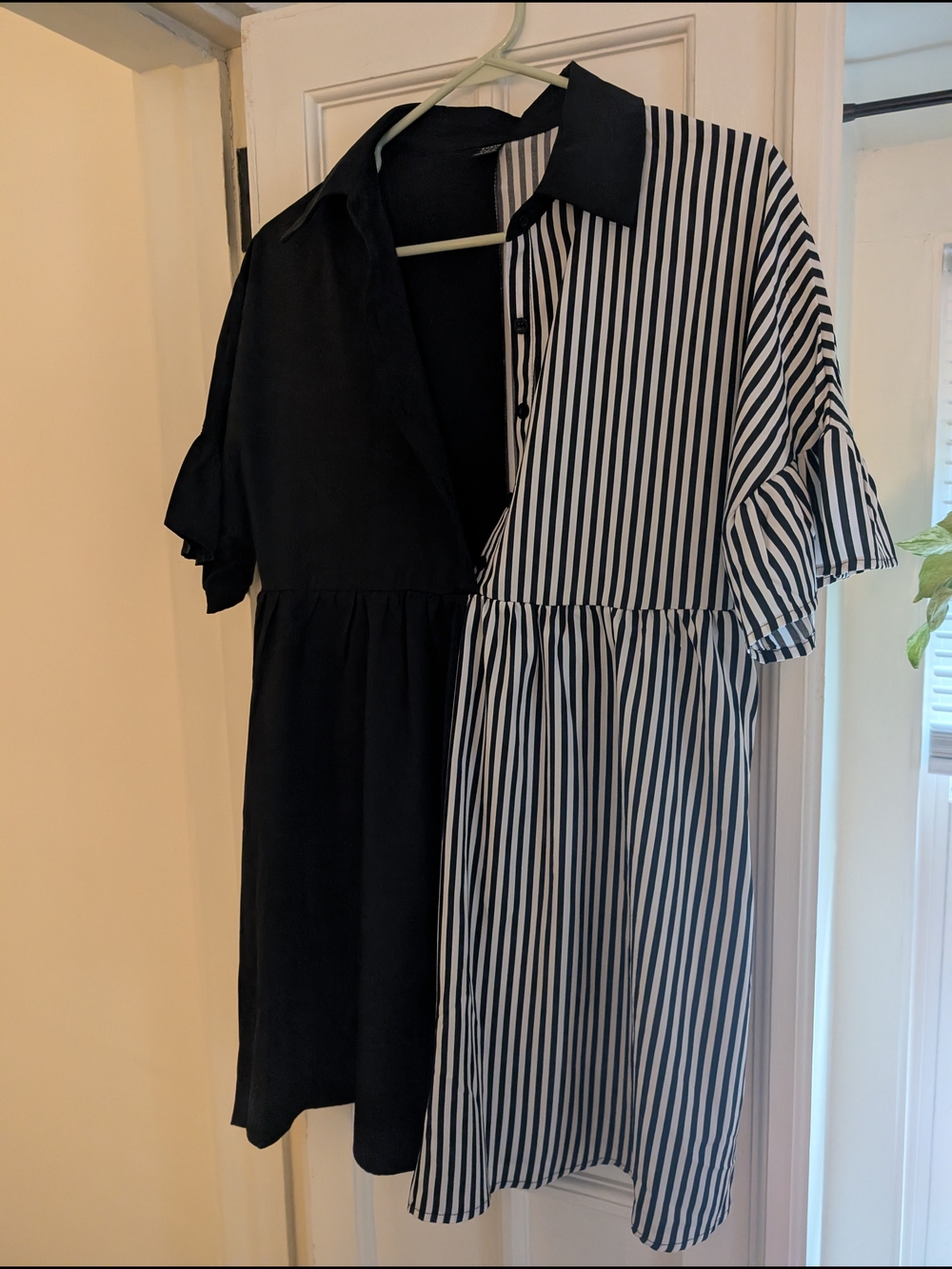 SHEIN Black and White Striped Shirt Mini Dress